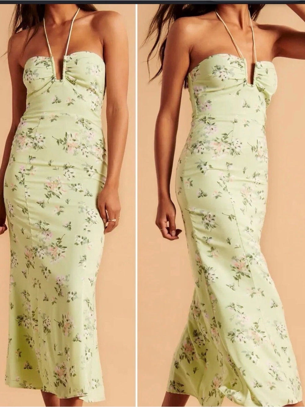 Abercrombie Floral Maxi Dress in Light Yellow/green